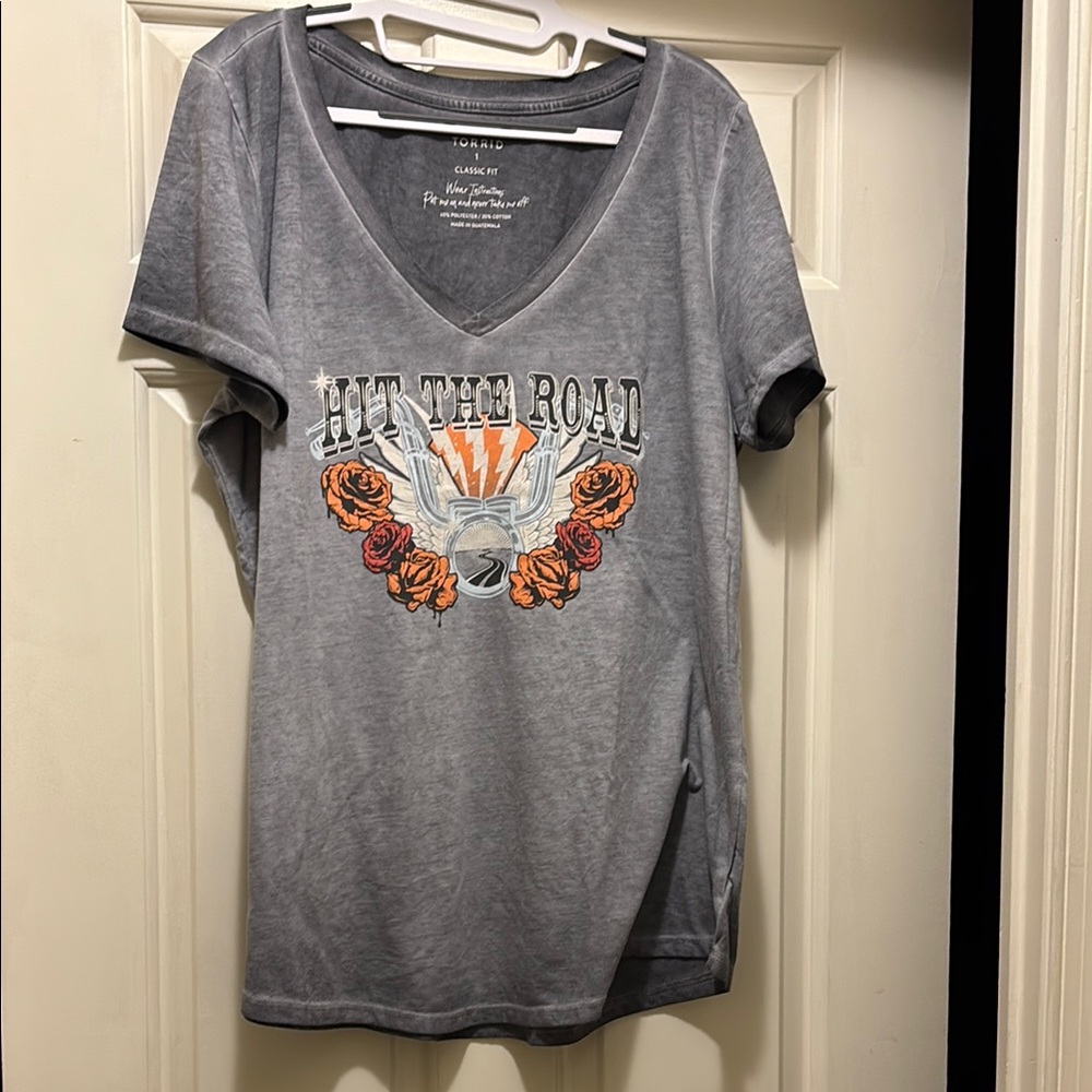 NWT Torrid Hit the Road Classic Fit Gray V-Neck Tee